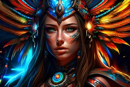 beautifull girl GIRL PRETTY FACE, an Aztec warrior QUEEN , FIGHTER, FREE WRESTLING , WARRIOR GIRL, PRETTY EYES highly detailed face, multicolored eyes , multicoloured hair, long hair, STARS GALAXY background, 4k, high resolution, CONCEPTUAL ART, CINEMATIC, PHOTO HD, MYSTIC, GHOTIC ART, ANGEL BIG LONG WINGS METAL CYBER, HIG RESOLUTION, TRON STYLE, TATTOOS, FIRE SNAKE, PIRAMIDES, A close up of a anime masculine badass strong woman facing the camera and liking a knife she is holding, her face is co