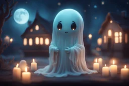 cute contented chibi bioluminescent ghost, haunted house, supermoon, in candlelight ethereal, cinematic postprocessing, dof, bokeh Weight:1 detailed matte painting Weight:0.9