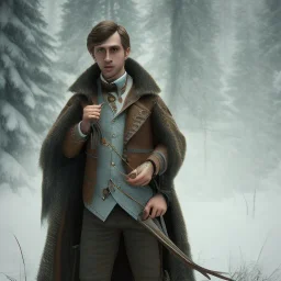 Full body, 3d render, Harry Potter 1800's men style, 1800's hair style, 1800's men clothes style, hunting, hyper realistic, octane render, unreal engine 5, 8k, palace background, uhd