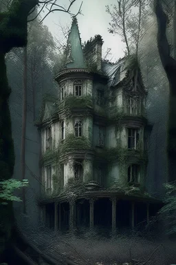 old decrepit mansion in the woods