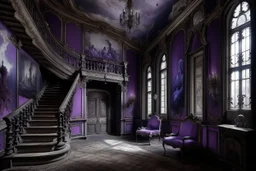 A purple mansion filled with ghosts painted by Giovanni Battista Sassi