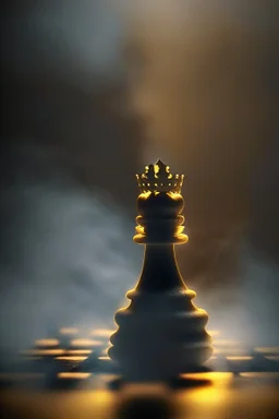 kind chess piece buildt of by yellow stones misty trending, depth of field, backlit