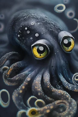 Black inky octopus with photorealistic eyes, Colored photo