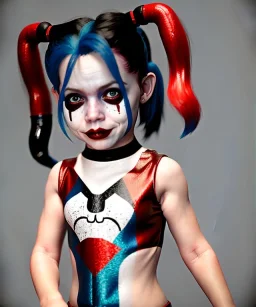 Harley quinn toddler, full body, soft skin, dramatic lighting, hyper realistic