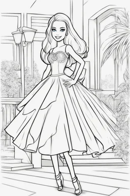 outline art for kids barbie coloring pages with barbie, no background, sketch style, full body, only use outline, mandala style, clean line art, white background, no shadows and clear and well outlined. should look exactly like barbie