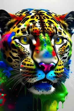 Wet oil ink poured on a Jaguar's Mask, spots of ink visible, digital painting, an ink splatter, messy ink, vibrant, photo, 3d render, poster, fashion