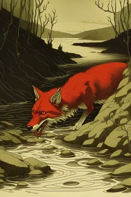 imagen de caperucita roja vista por el lobo cuando estaba en el fondo del río