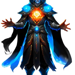 A 25 years boy persian in matte black robes with flaming eyes with grin with flaming light blue pupils stands atop a squire Two infinity gauntlets contain six infinity stones, one of which is made with nano In the hands of a powerful man walking While standing on a majestic height from afar With two big wings