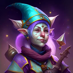 portrait of female space gnome bard