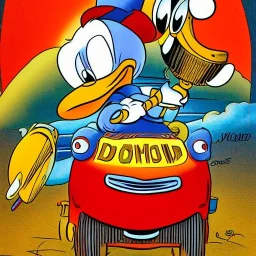 donald duck driving a rocket by jim woodring