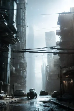 Cybernetic Robot wolfs, post-apocalyptic in a cyberpunk city, realistic, intriacte detail, sci-fi fantasy style, volumetric lighting, particales,highly detailed,cinamatic, deep