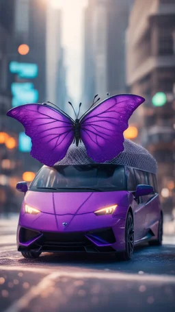 Illithid with butterfly wings frozen in net sitting on roof of a Lamborghini bus, bokeh like f/0.8, tilt-shift lens 8k, high detail, smooth render, down-light, unreal engine, prize winning