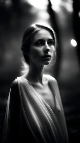 woman Ethereal Glow, Cool Monochrome, Twilight Serenity