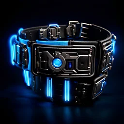cyberpunk belt, black background, blue lighting