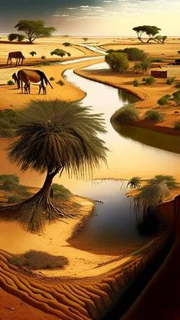 Africa, farming, river and desert