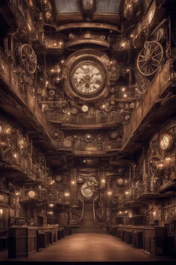 a huge steampunk video hall