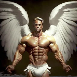 A warren angel with wings and muscles