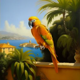 Neoclassicism realistic yellow orange cote d'azur parrot landscape sea