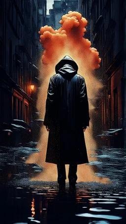 Old city ,minimalism, surreal beautiful fashion gangster wearing a raincoat splash art explosion,minimalist surreal surrounding background,surreal lonely depth,deep soul spirit,fantasy surreal geometry,flat,utopia,album art,cover art,album cover,cinematic,8k,epic movie still,sharp focus,by Gustav Klimt,pascal blanche,rutkowski,repin,artstation hyperrealism painting concept art of detailed character,design matte painting,leaf