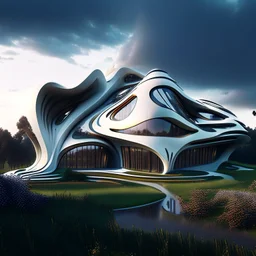 Casa campestre arquitectura Zaha Hadid gente hiperdetallada 8k