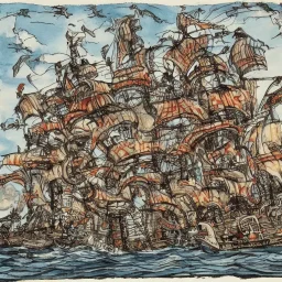 Skeleton pirates on a big, scary ship, artistically