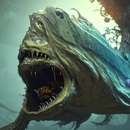 fluid ink angler fish creature, unreal engine 5, 8k resolution, photorealistic, ultra detailed