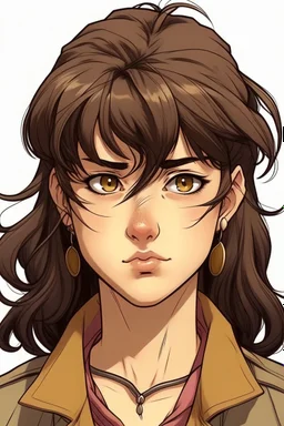 jojos style brown mullet bangs japanese girl character