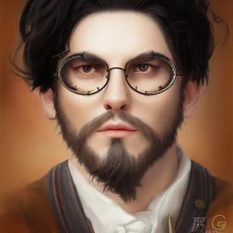 a _ fantasy _ style _ portrait _ painting _ of beautiful white male black hair short head smirk round face steampunk goggles rpg dnd oil _ painting _ unreal _ 5 _ daz. _ rpg _ portrait _ extremely _ detailed _ artgerm _ greg _ rutkowski _ greg