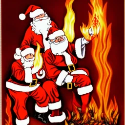 Santa Claus and fire demon, christmas card art