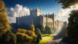 2159. Windsor Castle in a parallel universe, fantasy, magic, futuristic, beautiful lighting, attractive composition, photorealistic, extremely detailed, chiaroscuro