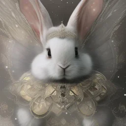 white platinum rabbit with blue third aye and butterfly wings, aboriginal, dot painting, indiginous, dot, mud, dream-time, abstract, dots, natural pigment, extremely sharp detail, finely tuned detail, ultra high definition, 8 k, unreal engine 5, ultra sharp focus, art germ and Paul Lewin and Kehinde Wiley, winter ambiance