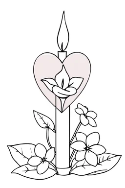 outline art for square Heart Candle Plumeria coloring page for kids, classic manga style, anime style, realistic modern cartoon style, white background, sketch style, only use outlin