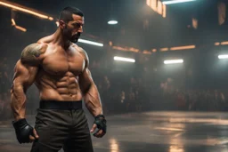 boyka in 8k anime artstyle, Scott Adkins model, neon effect, close picture, full body, apocalypse, intricate details, highly detailed, high details, detailed portrait, masterpiece,ultra detailed, ultra quality