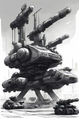 sketch, cyberpunk airbase heavy weaponry