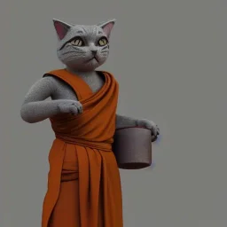 Un chat, habillé en moine bouddhiste, anthropomorphique, très détaillé, représentation 3d, un maximum de détail