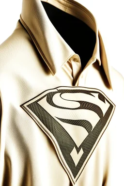 Men's Superman's Zeta1 Winter Dress Shirt elegant inspired by Superman's emblem design beige tones with dual color on a white background, product catalog photography, soft spot lighting, depth of field, 4k –ar 3:5 –q 2