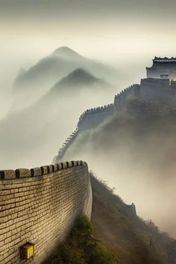 Great wall China in the misty morning