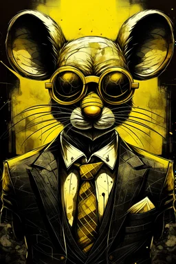 穿西装的，霸气的，老鼠面具，戴墨镜，富有神韵，质感，细节满分，玉质感