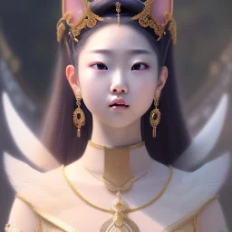 smooth hyper realistic, beautiful Japanese goddess, pale colors, dark cosmos background, cat еye, extremely sharp detail, finely tuned detail, ultra high definition, 8 k, unreal engine 5, ultra sharp focus, accurate sword wings, positive smile, lot of details, fit within portrait, Ambiance winter, perfect composition, perfect hair, perfect hands, finger up gestures