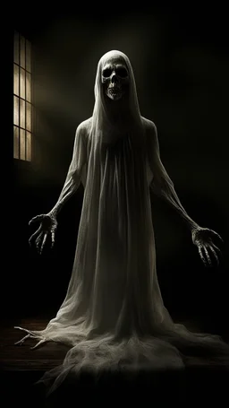 "Create a photographically realistic depiction of a 3 malevolent spirit manifesting in a haunting scene. Capture the macabre and terrifying essence with lifelike details, making it seem as if the eerie entity could exist in reality. Use a combination of shadows, lighting, and subtle effects to enhance the spine-chilling realism of the image."