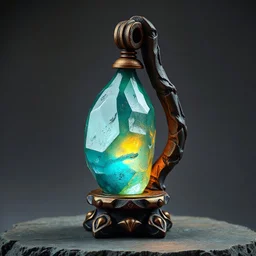 dwarven-style lamp like robust uncut gemstone , concept realistic abstract, metal stone and brass