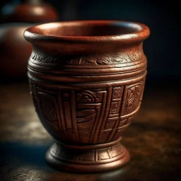 Create an image of old copper cup with strange runes