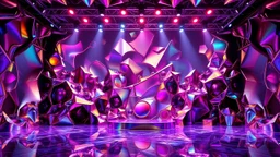 a 3d fractal stage structre made of metallic color 3d structures, pertty artistc background,dynamic lights