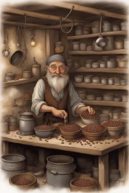 In the bustling inn, the lively hobbit worked tirelessly behind the counter. Though small in stature like all of his kind, he performed his duties with great skill and care. When weighing the beans, his large hairy feet moved deftly. His eyes, often wide with childlike wonder, keenly examined each bean. Into the grinder they went, ground to just the right texture - neither too fine nor too coarse. Under his fingers, the machine sang a steady song as the shots were pulled. The crema