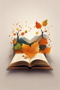 square logo , landscape with leaf fall, flying leaves in the book