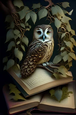 Book with vines and an owl