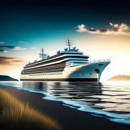 i want to create ai image for photo backgrounds of a ship parked on the shoreof a beautiful