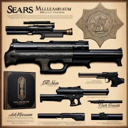 Collector edition of a Sears catalogue special warzone: the Malleus Maleficarum weapon collection by Colt, Smith and Wesson