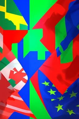 painting of an debate in a nation between the Red Party, Blue Party, yellow Party, Green Party and Pink Party