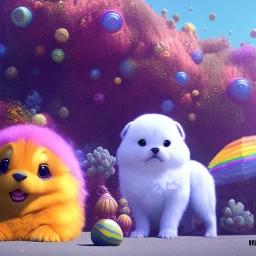 tiny cute fluffly fantasy creatures on a tropical beach, rainbow fuzz, adorable, unreal engine, octane render, bokeh, vray, houdini render, quixel megascans, arnold render, 8k uhd, raytracing, cgi, lumen reflections, cgsociety, ultra realistic, 100mm, film photography, dslr, cinema4d, studio quality, film grain